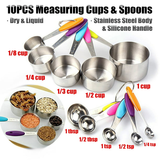 Kitchen 5Pcs Metal Measuring Cups Spoon Tool Baking Kit Silicone Handle Teaspoon